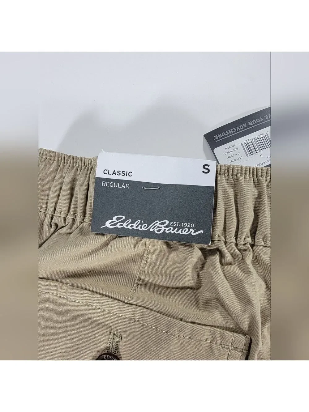 Eddie Bauer Voyager Pull-On Shorts Mens Small Beige Stretch Twill Chino Hiking